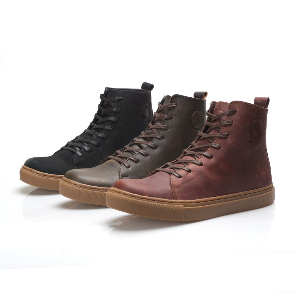 Sepatu sneaker kets boots pria kulit asli coklat tua magnuso Camel Brown Black Maroon hitam coklat