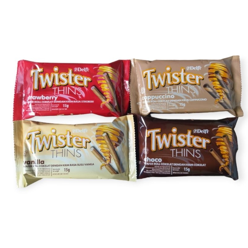 

Twister Thins wafer roll cokelat dengan krim cokelat nikmat