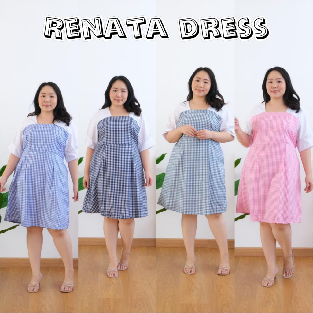 JUMBO RENATA DRESS BIGSIZE MATERIAL KATUN MOTIF MIX KATUN POPLIN FIT TO XXL MIDIDRESS