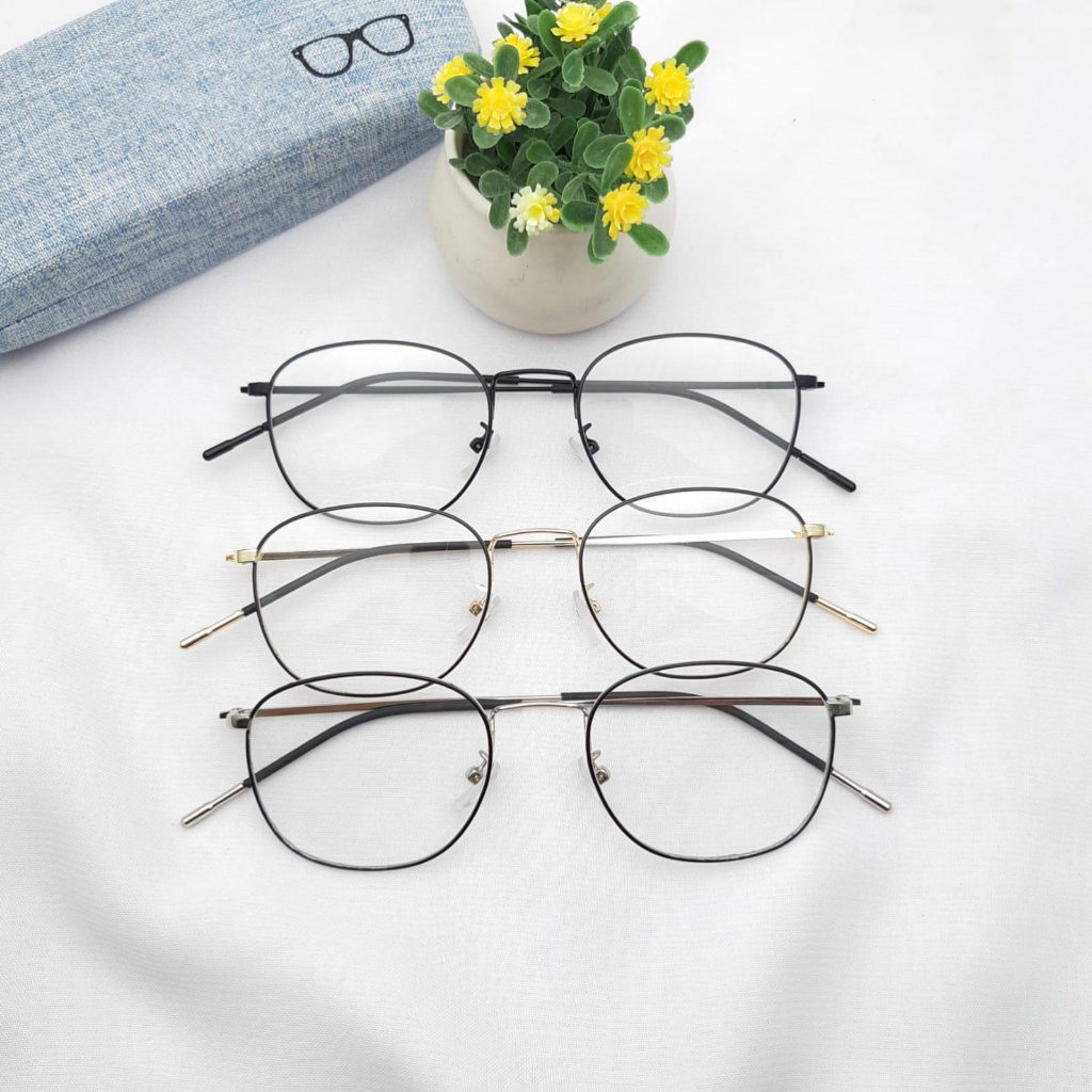 Kacamata Frame Kotak Besi Premium Ringan MINIE AR Gratis (Normal/Minus/Silinder)
