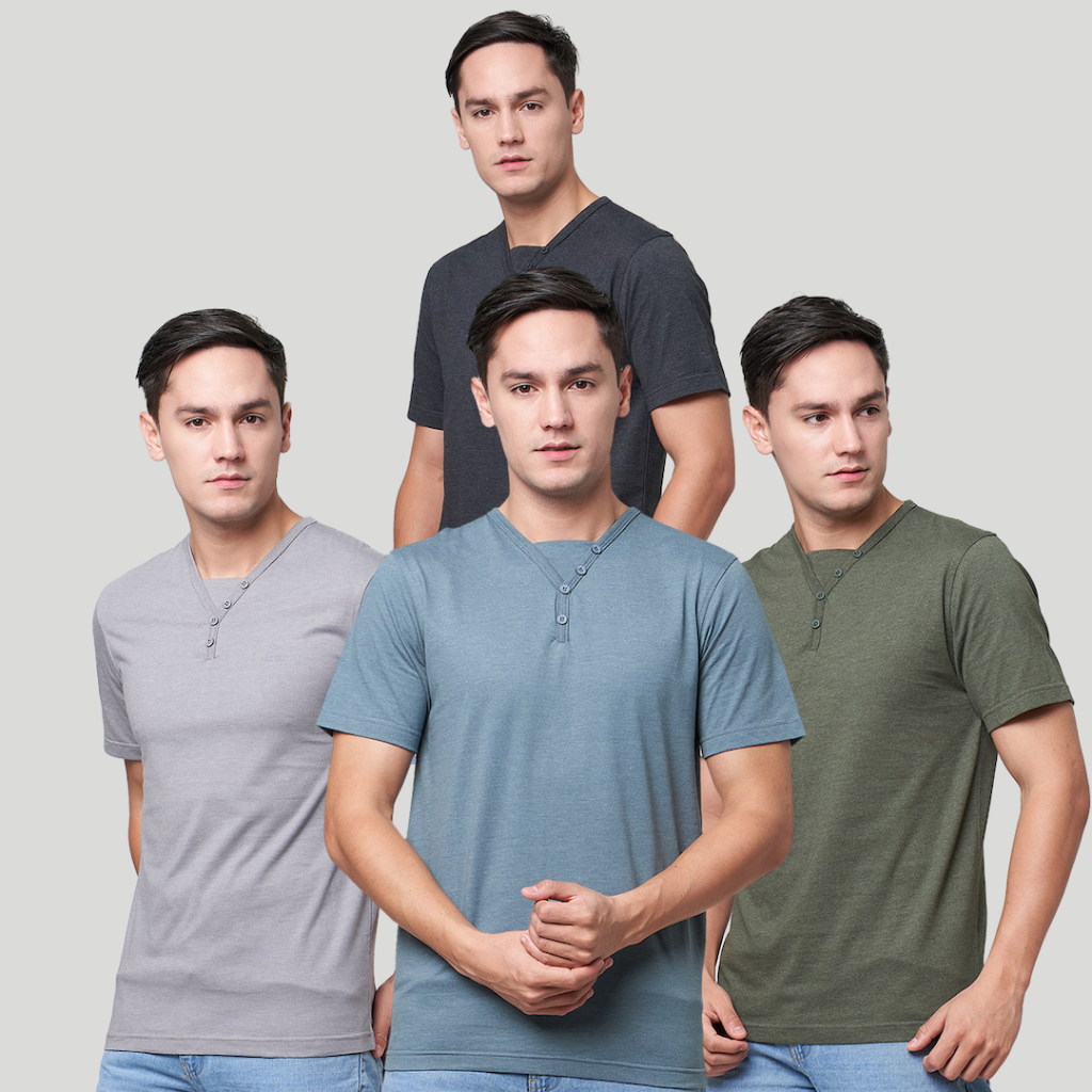 MCB Kaos Pria Reguler Fit Button Basic V-Neck T-shirt - (0110102.11102.13112.14112)