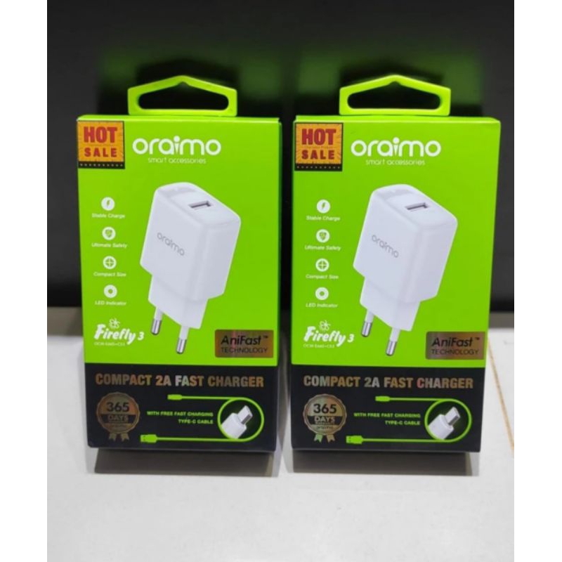 ORAIMO Charger Type C E66s Free Kabel Fast Charging Original Oraimo