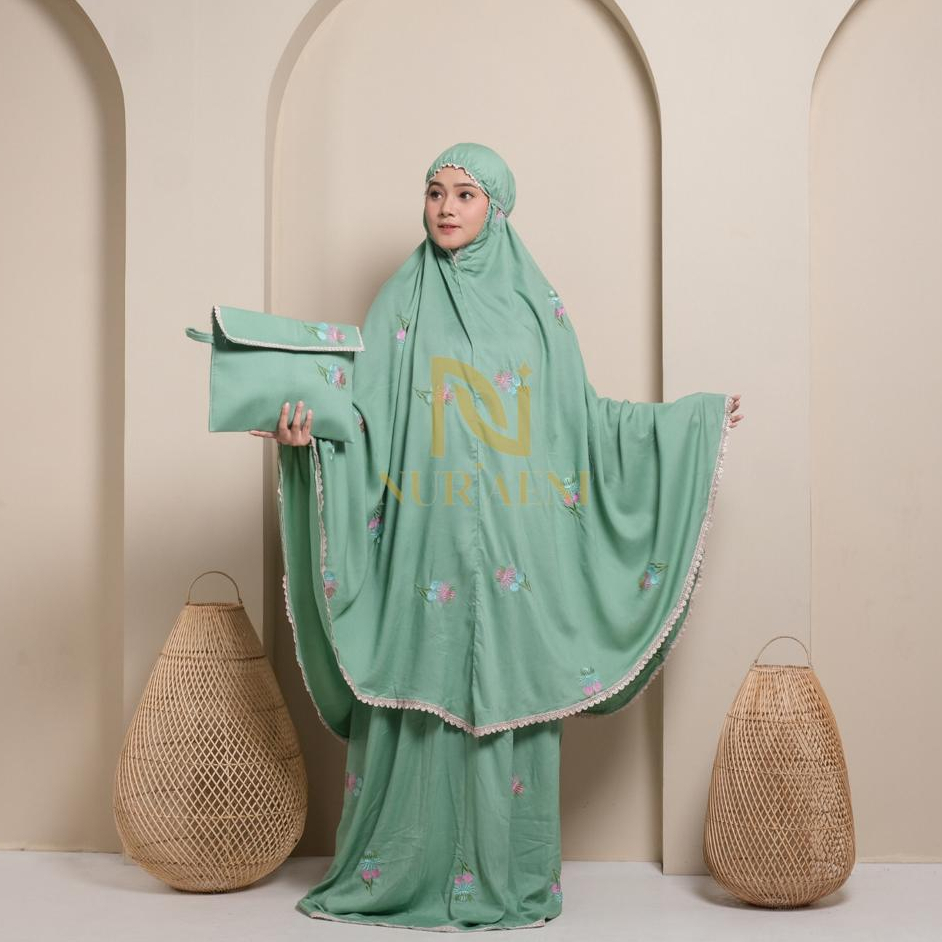 Mukena Dewasa Rayon Bordir Motif Bunga Teratai Jumbo