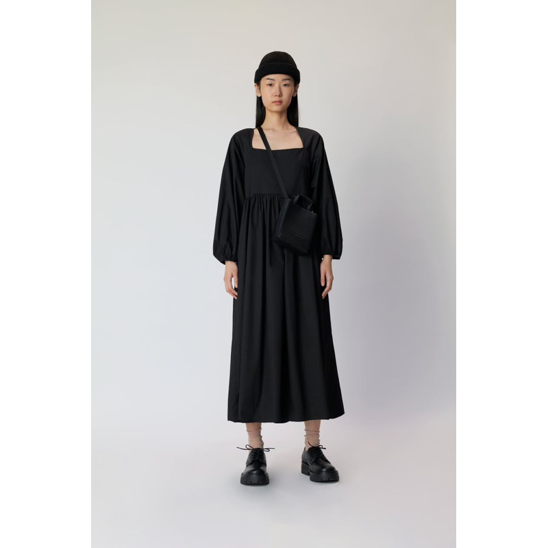 zara long dress poplin katun hitam S