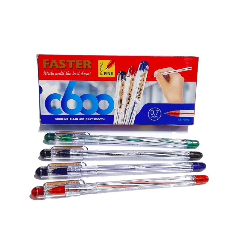 

(12pcs) FASTER C600 0,7mm / Solid ink, Clean line, Silky smooth / Pulpen warna warni extra fine ballpoint
