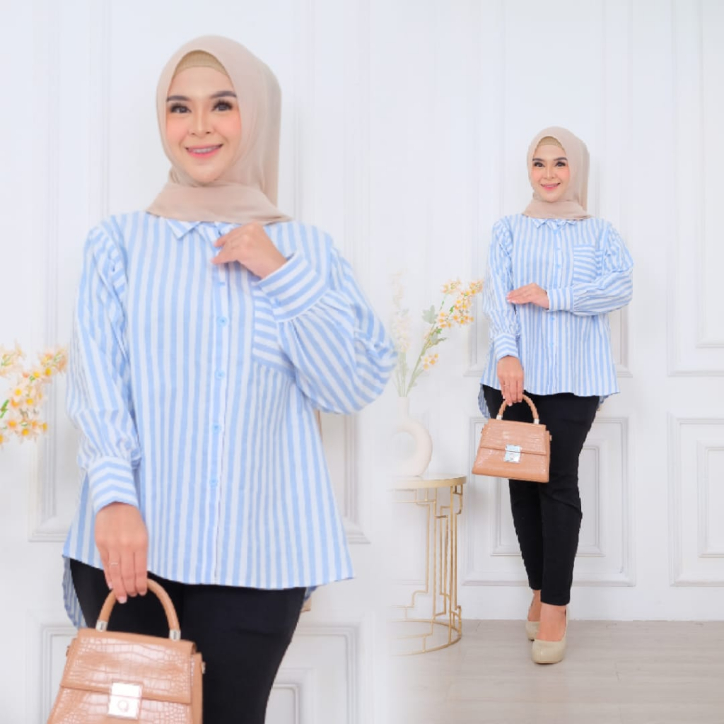 Atasan Wanita Salur Kotak Kotak Katun HQ Dress Wanita Tunik Kekinian Terbaru Lengan Panjang