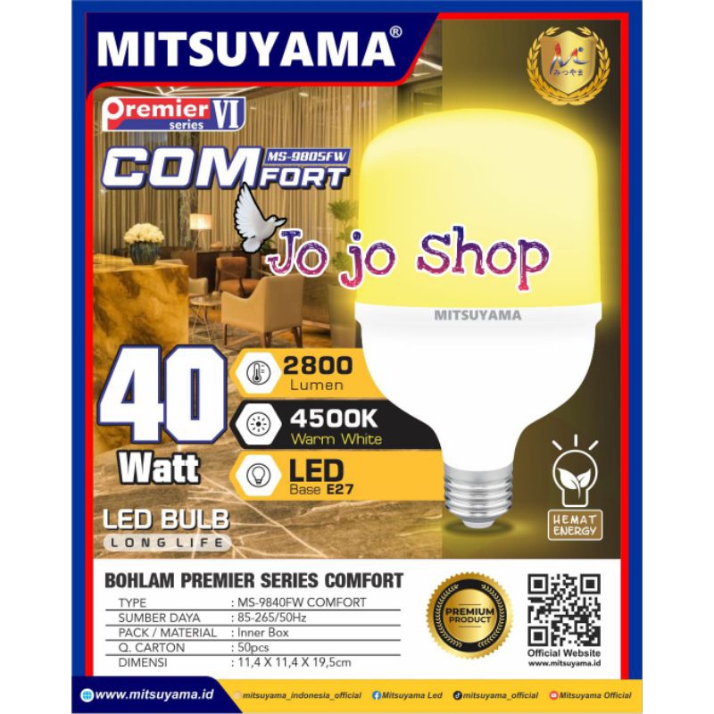 Bohlam Lampu LED 40 Watt MITSUYAMA Premier COMFORT Cahaya Kuning