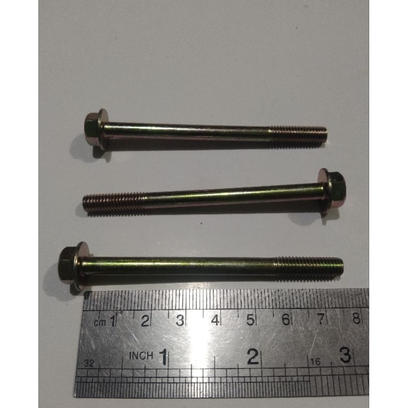 20 pcs baut flange bolt m6 x 75 mm / baut topi kuning panjang 7,5 cm ( kunci 10 )