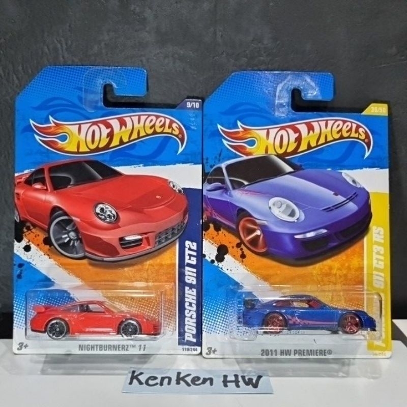 Hot Wheels HW Porsche 911 GT2 GT3 RS Biru Merah 2011 Reguler Card