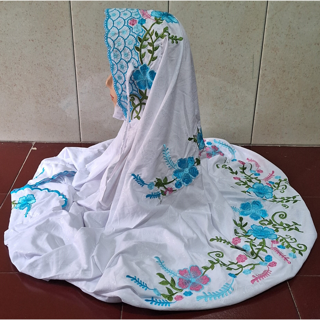 Mukena Mukenah Rukuh Panjang Terusan Lajuran Dewasa Motif Bordir Sutra Murah Mukena Terusan Jumbo