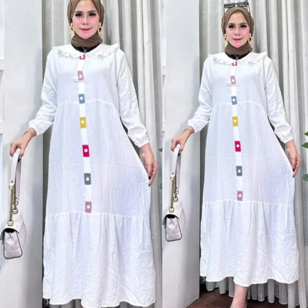 Gamis glessa viral - gamis loly ld 110 pb 130 - gamis midi kekinian-GLESSA BROKEN WHITE