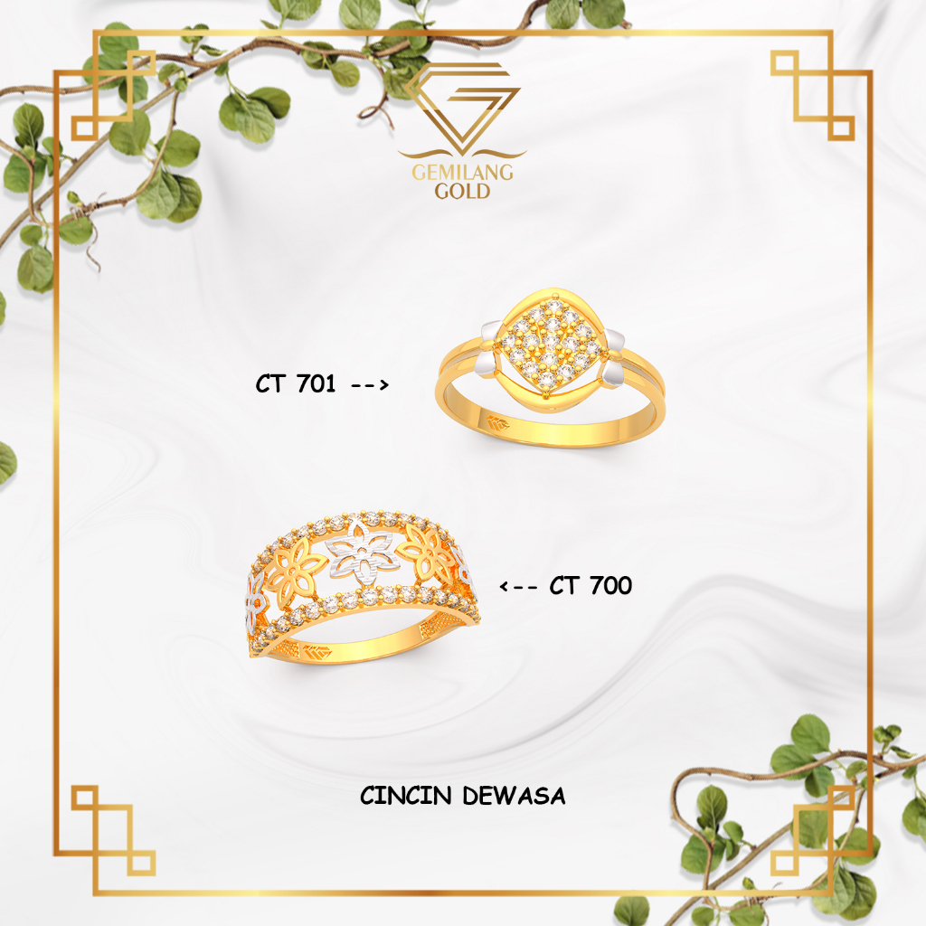 CINCIN BESAR EMAS MEWAH KADAR 300 (6K) & 375 (8K) BELLA RING SWAROVSKI FASHION GEMILANG (CT700, 701)