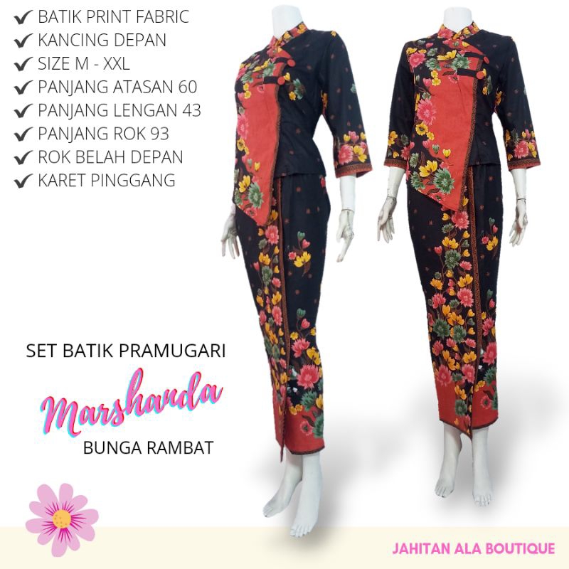 MARSHANDA Set Kebaya Pramugari, Setelan Kebaya XXL, Kebaya Jumbo, Setelan Kebaya Batik, Kebaya Batik