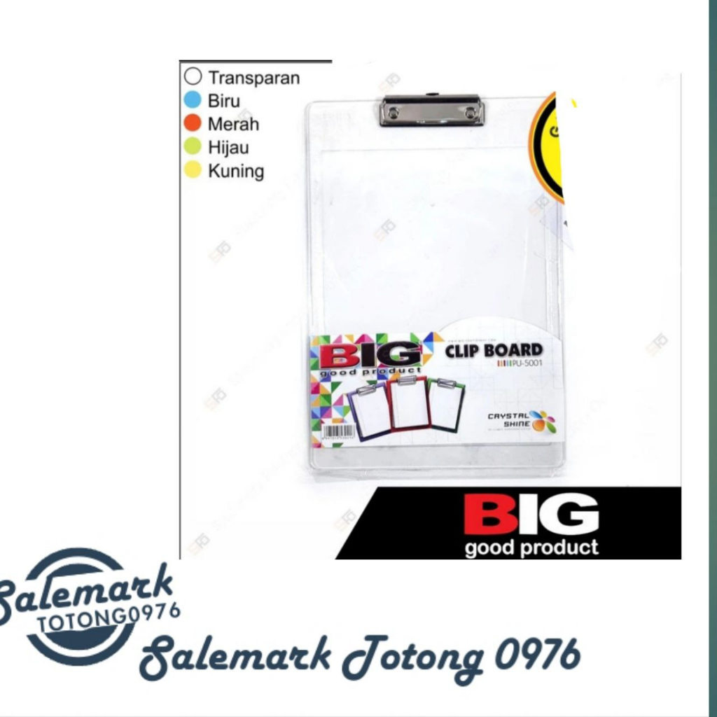 

Papan Ujian F4 Transparan Big5001-clip board transparent plastik- kuning