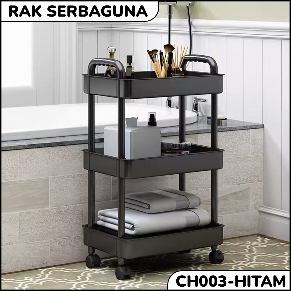 Troli Serbaguna Bahan Plastik Rak Penyimpanan Snack Rak 3 Susun