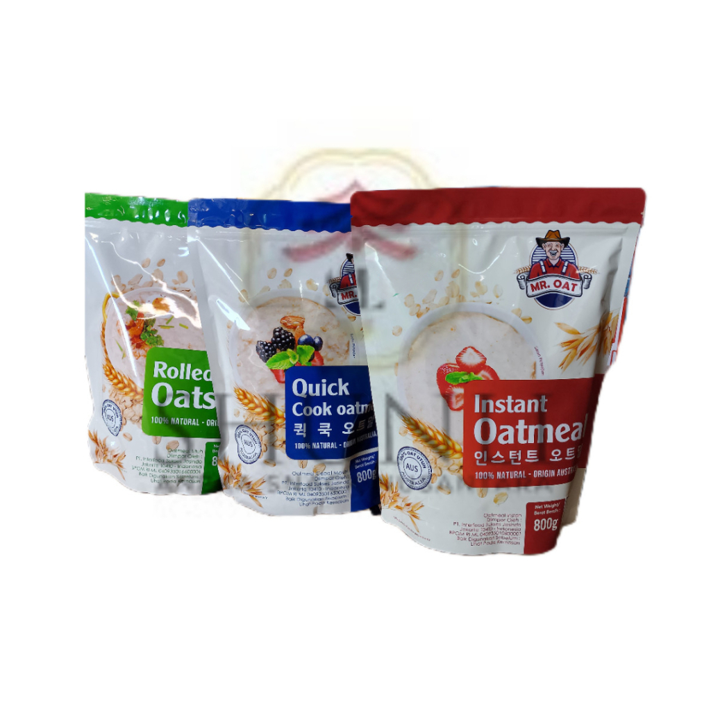 

MR. OAT Oat Instan Quick Cook Rolled Oats Oatmeal Kemasan Bag 800g - 100% Natural Oat Origin Australia