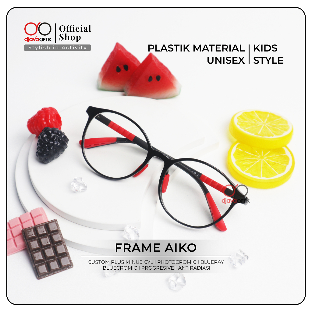DJAVA OPTIK - Frame Aiko - Kacamata Anak Bulat Photocromic Blueray Bluecromic Minus Antiradiasi