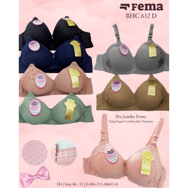 Bra Fema 632D tanpa kawat /BH bordir cup D /bh jumbo size 38_46 sidorjo