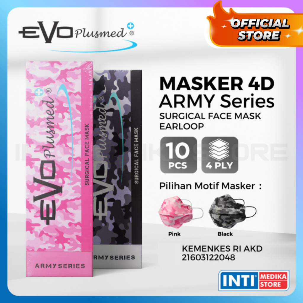 EVO Plusmed - Masker 4D Duckbill 4ply ARMY Earloop | Surgical Mask
