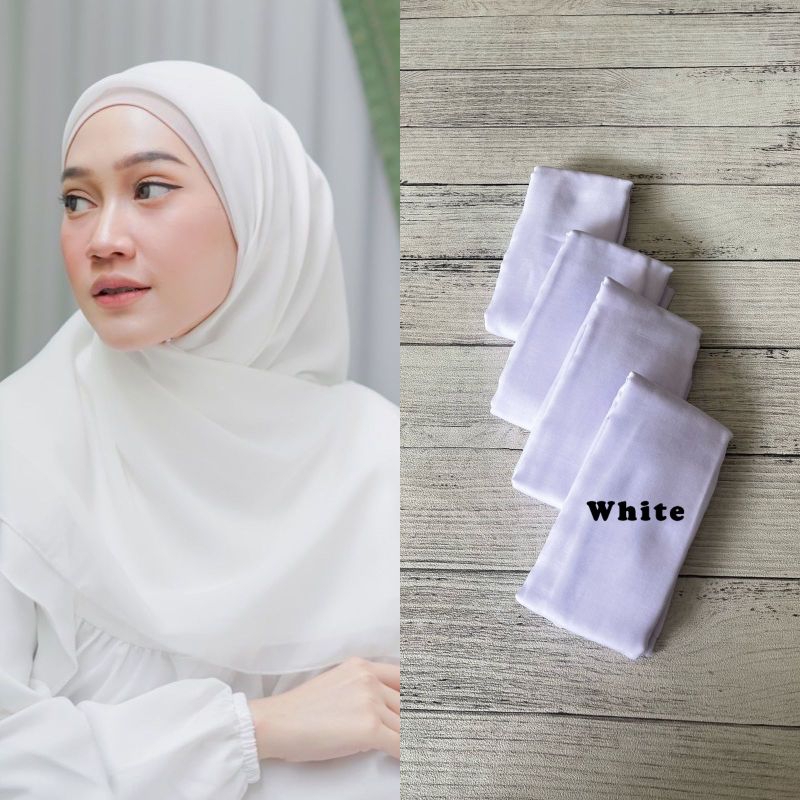 Hijab Voal Segi Empat Polos Kerudung Paris Jadul Jilbab Premium Original Warna Putih Bersih