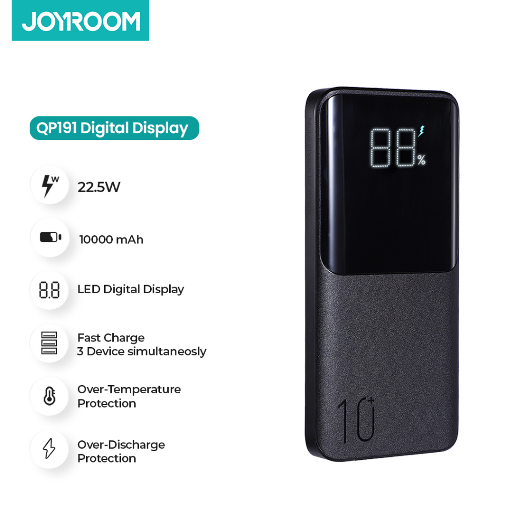 Power Bank Joyroom JR-QP191 10000mAh dengan LED Display Monitoring Hitam