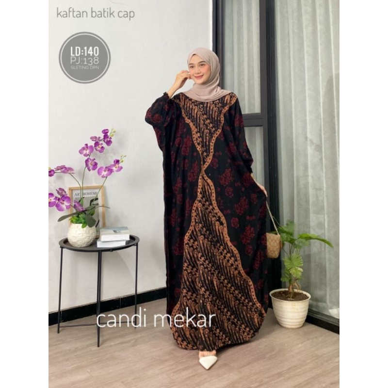 Aktsara Batik - Kaftan Wanita Kaftan Dress Modern Hijab Kaftan Cap Jumbo Xxxxl Motif Candi Mekar