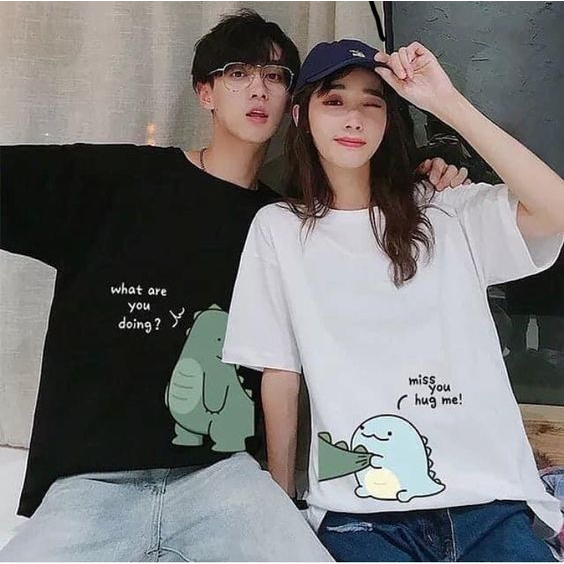 Baju kaos couple pasangan gambar dino