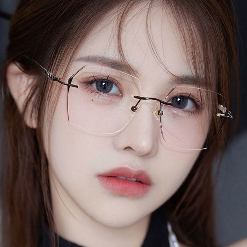Kacamata optik minus jauh anti radiasi blueray wanita lensa white Medan no frame heksagonal