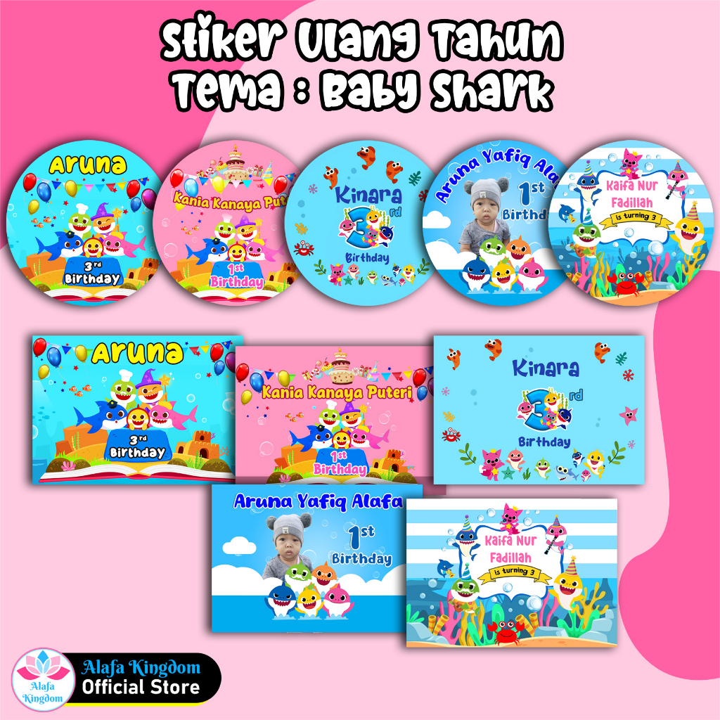 

alafakingdom Stiker Ulang Tahun Ultah Anak Baby Shark / Birthday Sticker Label Custom