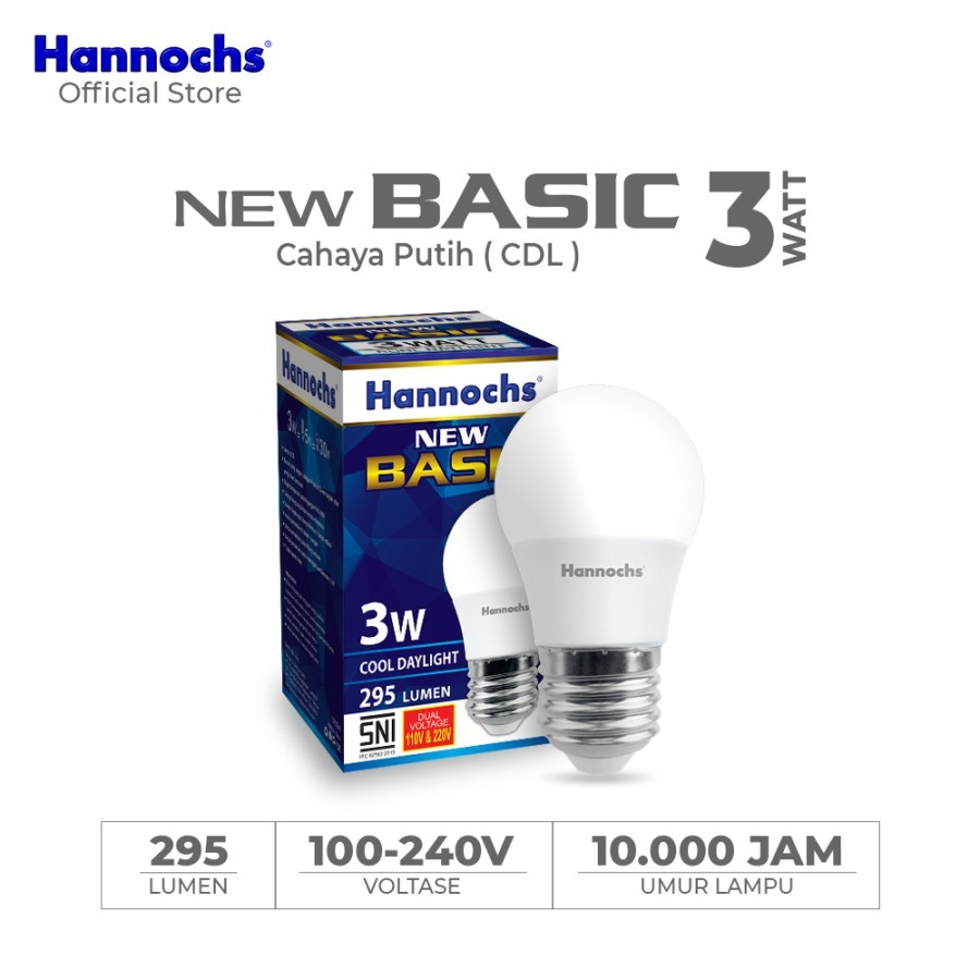 Hannochs Lampu Bohlam LED New Basic 3 watt Cahaya Putih