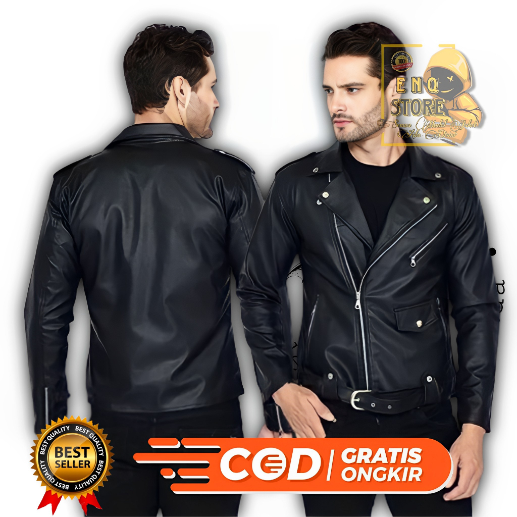 Jaket Kulit Serong Ramones || Jaket Metal Pria || Jaket kulit