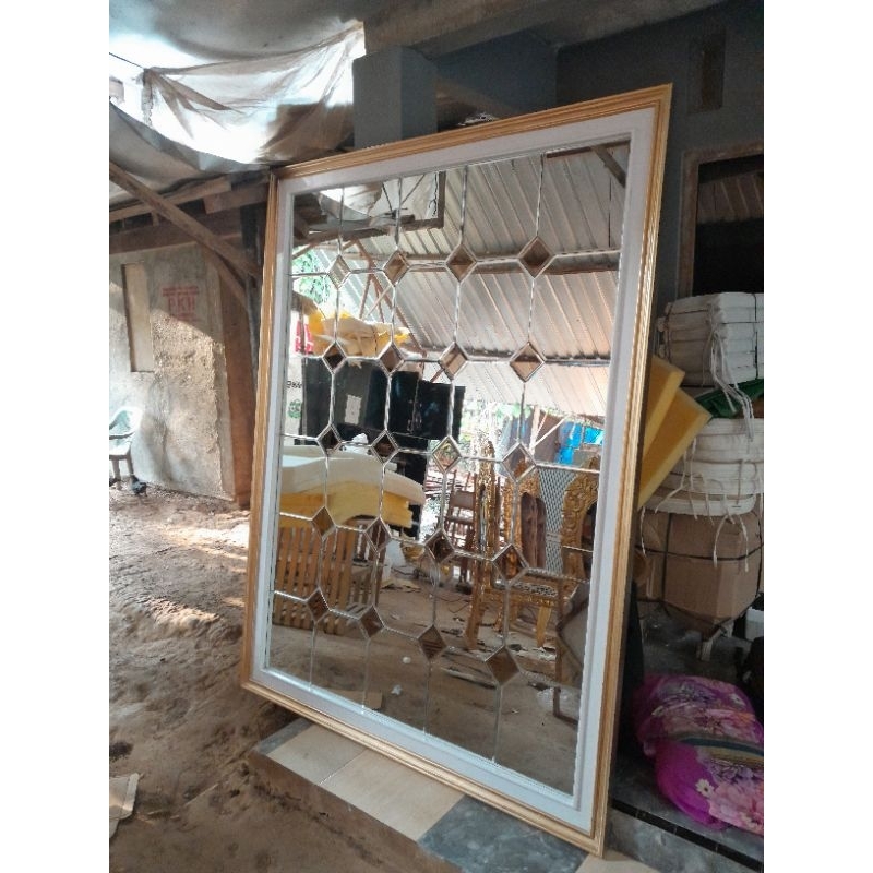 kaca cermin hias bevel/kaca bevel silang