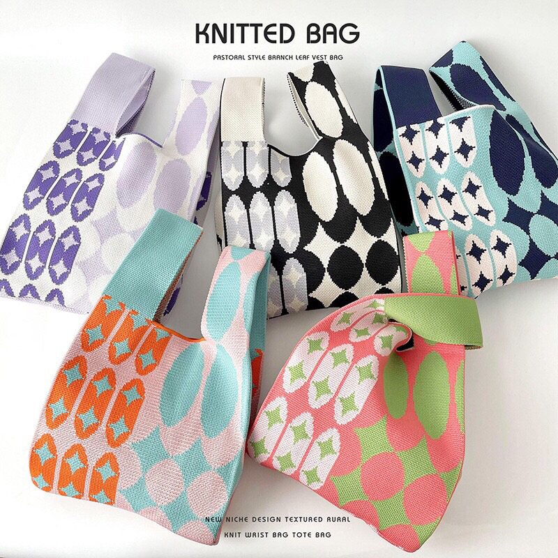 Tote Bag Knitted Tas Korea Rajut Motif Tas Buffalow Bangkok Thailand Hand Bag Tebal Knitted Korea Ba