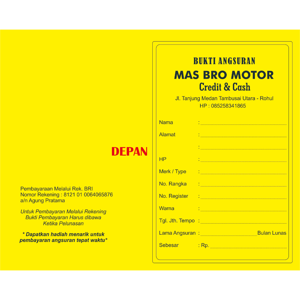 

KARTU ANGSURAN KREDIT SEPEDA MOTOR CUSTOM