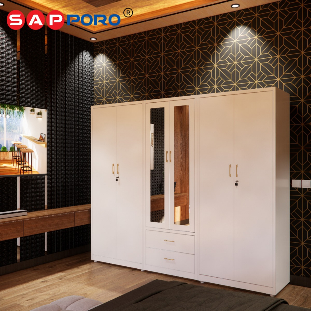 SAPPORO MODENA - Lemari Pakaian Besi 6 Pintu Gamis & Hijab Brankas Digital