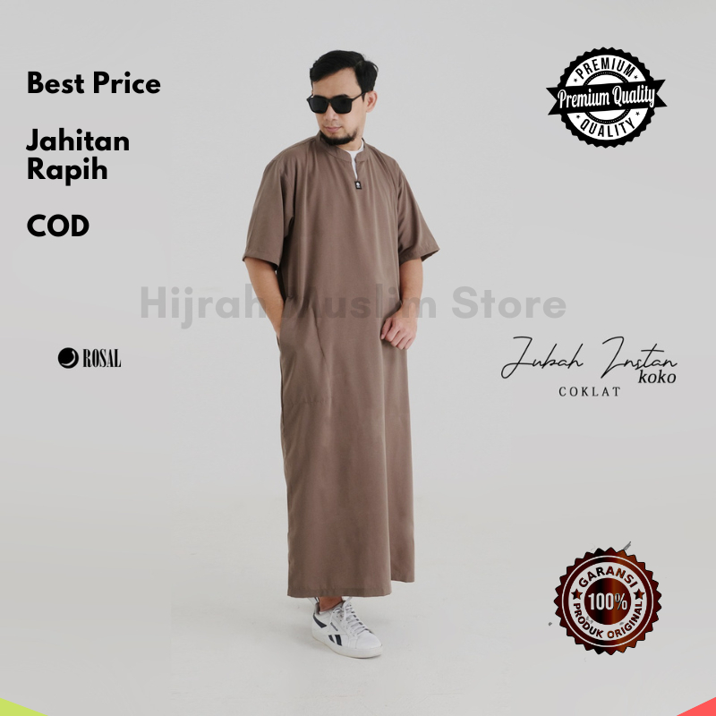 Jubah Gamis Instan Pria Rosal Jubah Lengan Pendek Krah Koko / Gamis Pria Travel Jubah Jumbo M - XXXL