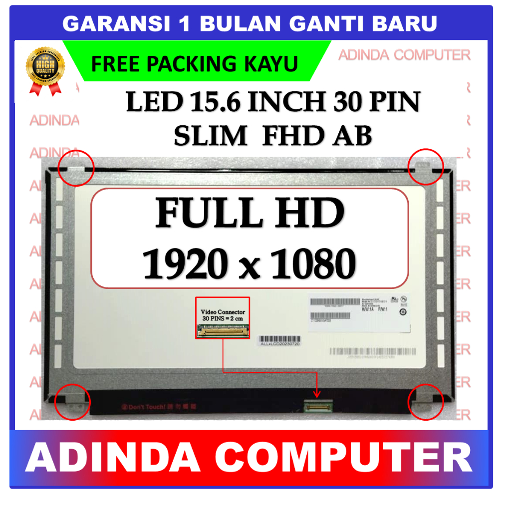 LCD LED 15 Inch 15.6 Inch 30 pin Slim Full HD AB