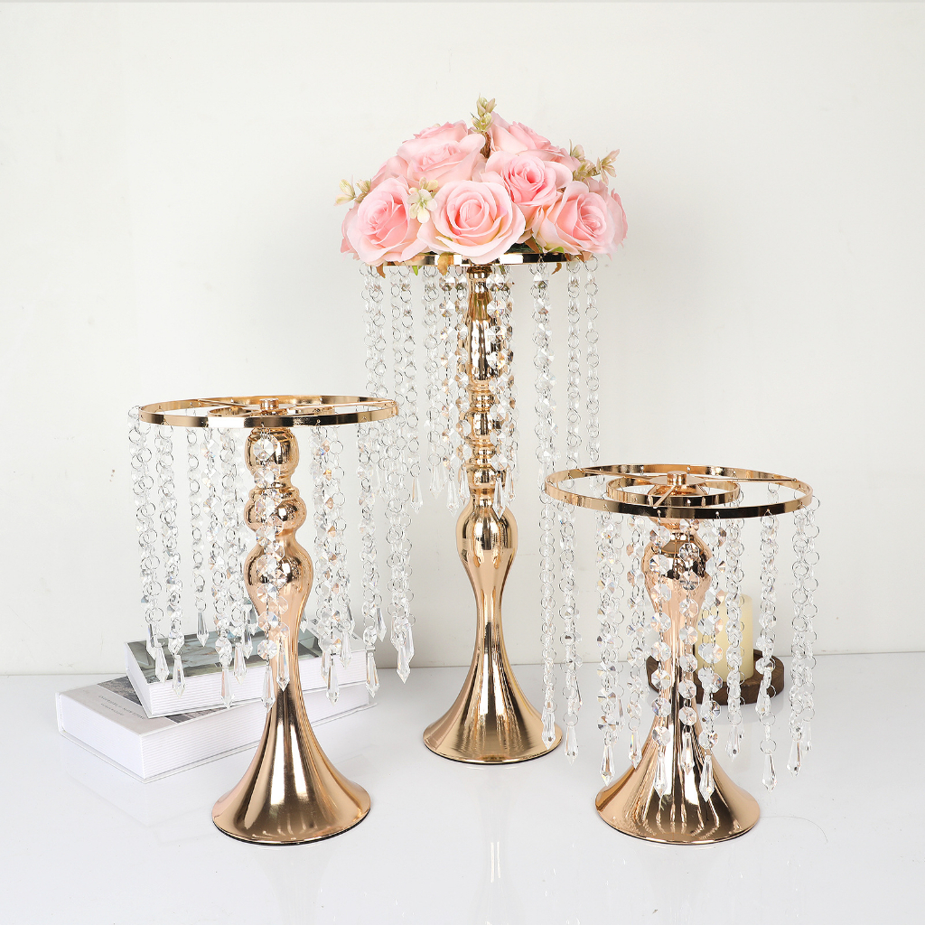 Kandil Berdiri Kristal Ornamen Bunga Kristal Dudukan Bunga Logam Dekorasi Tengah Meja Pernikahan