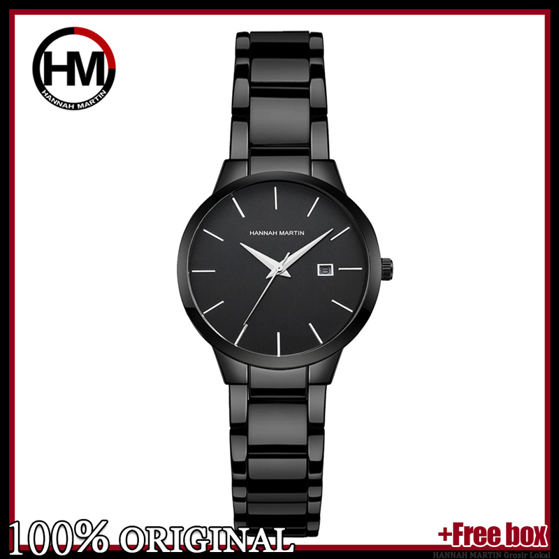HANNAH MARTIN Jam Tangan Wanita 100% Original Business Tanggal Analog Stainless Steel 17591