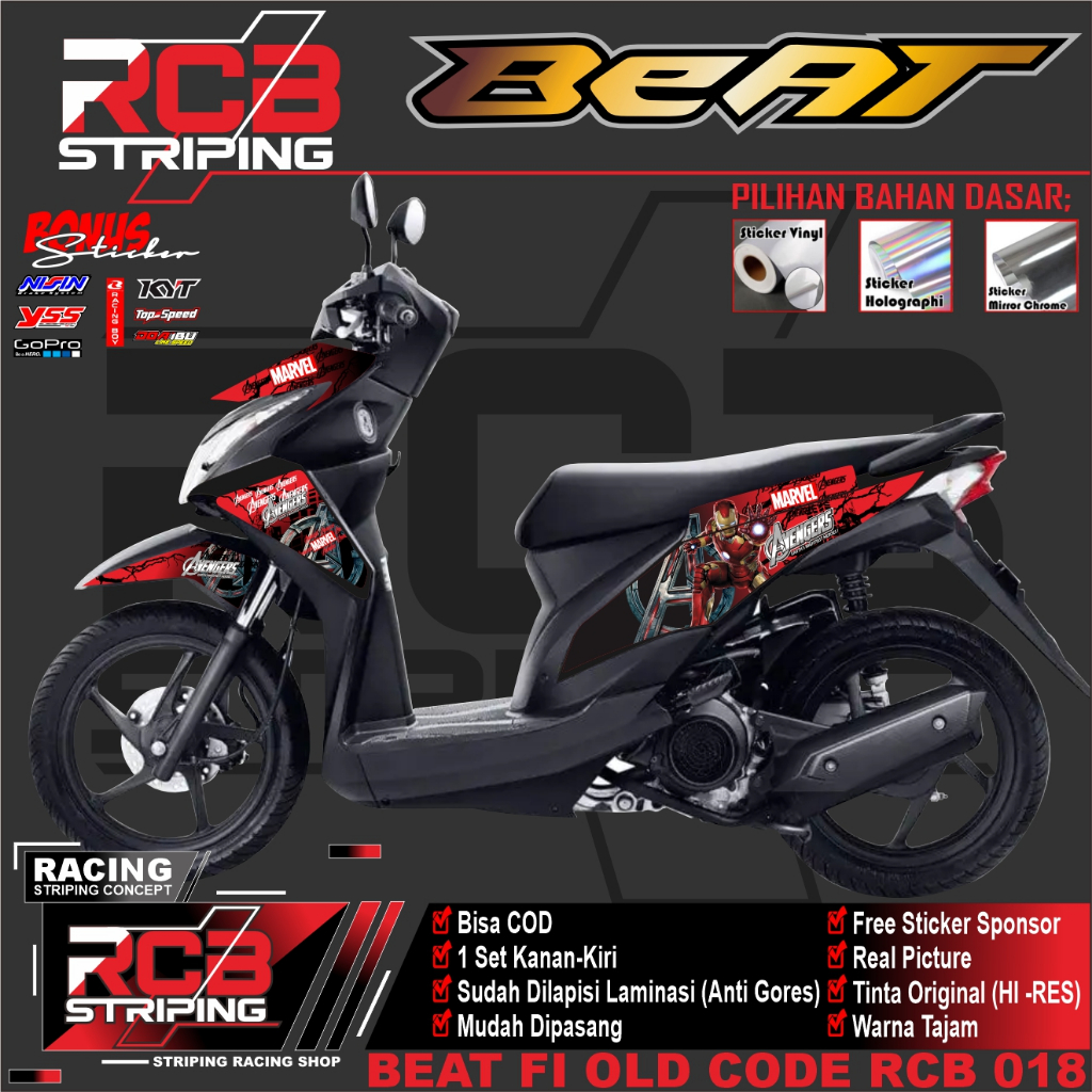 STRIPING BEAT FI STICKER VARIASI LIST MOTOR HONDA BEAT FI OLD/ STIKER VARIASI MOTOR BEAT FI RCB 018
