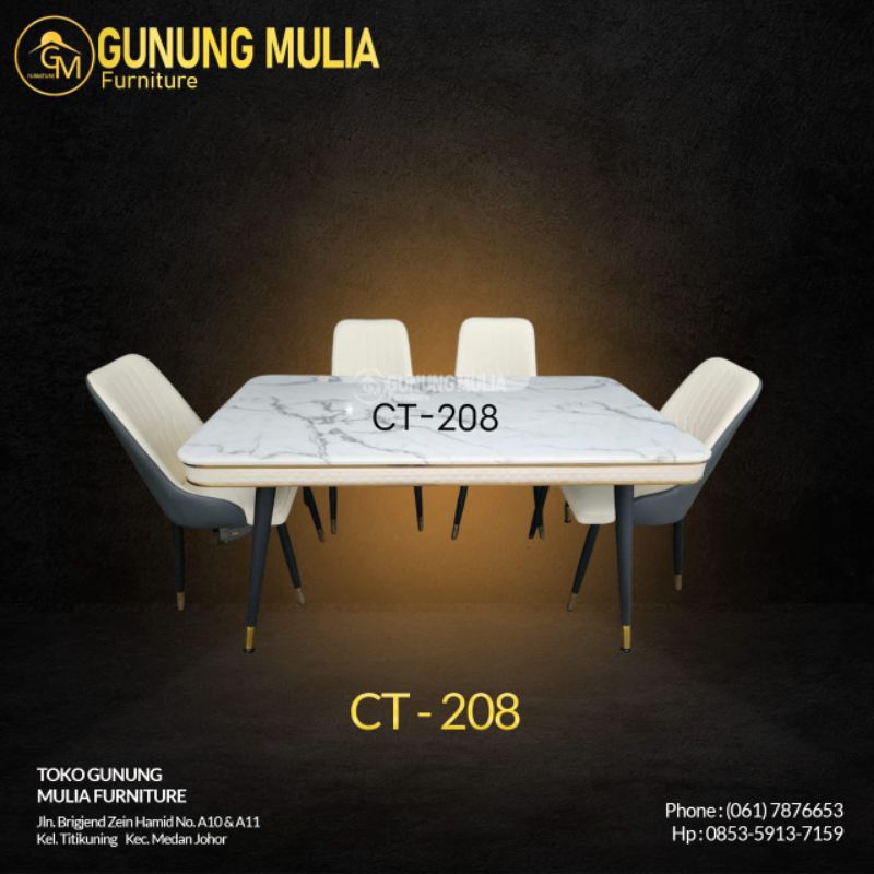 Meja Makan Marmer Tebal Kaki Besi CT-208