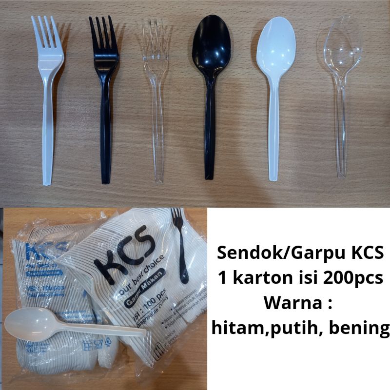 Sendok Garpu Makan KCS 100pcs / Garpu Makan KCS / Sendok plastik / Sendok Makan Bening / Garpu Makan