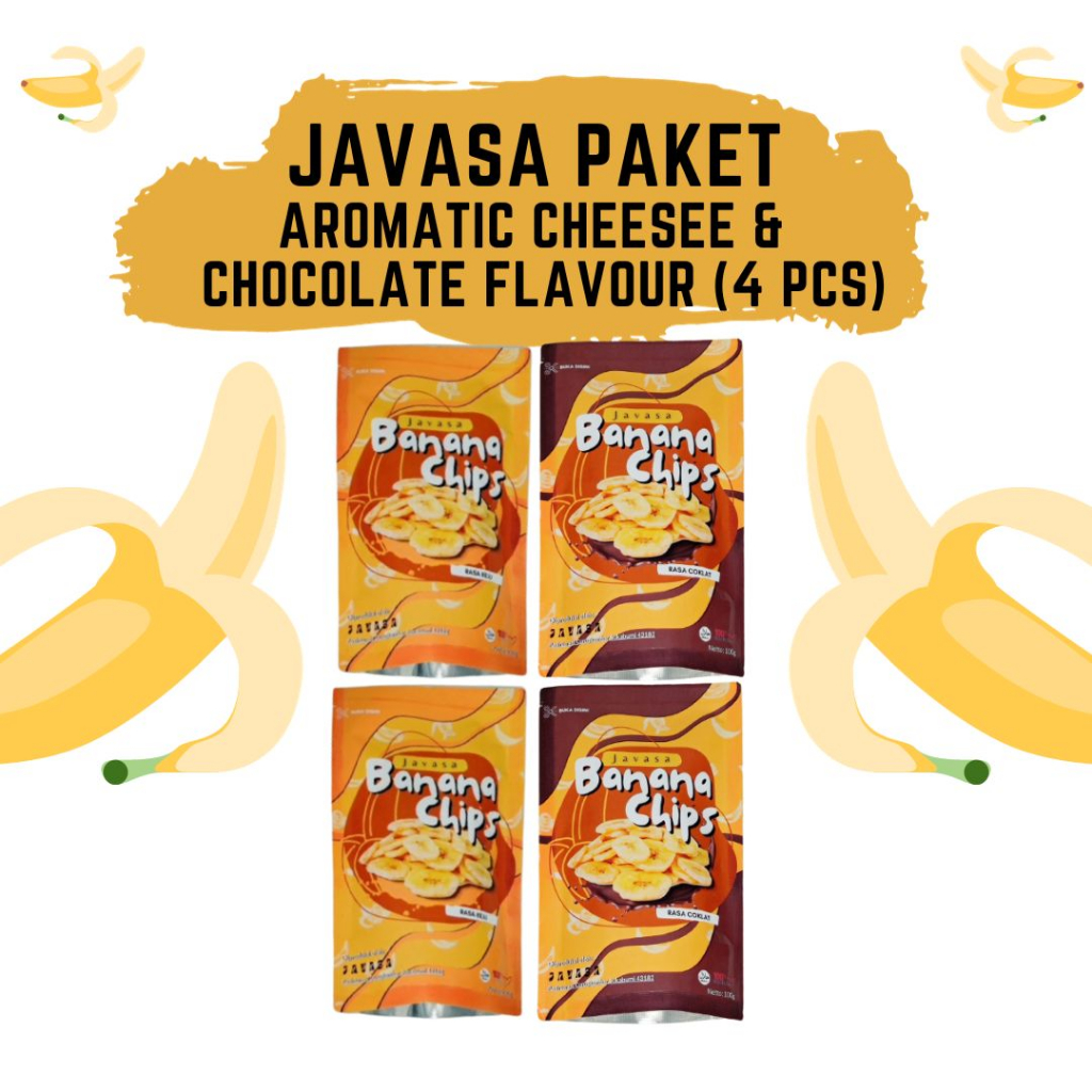 

Keripik Pisang Javasa Banana Chips Paket Bundling Chocolate dan Keju Aroma 4 Pcs - Keripik Pisang Bumbu Tabur dan Renyah