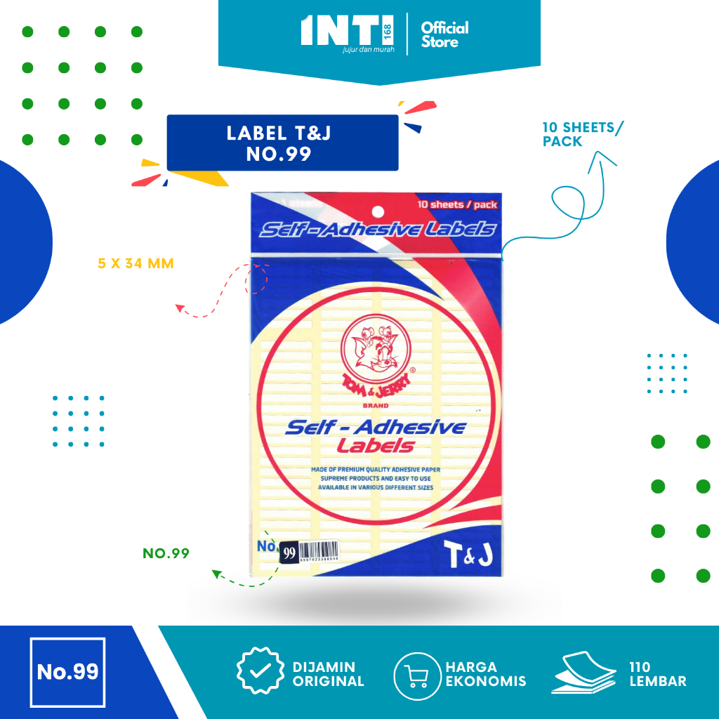 

Label TNJ T&J Labels TOM & JERRY Label Paper Putih Pad No. 99,103,107,121