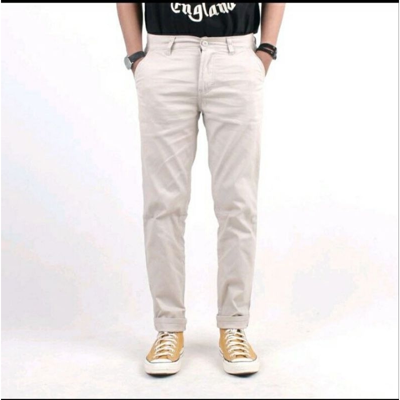 Mawi Celana Chinos panjang ~ SLIM FIT Pria ~ Cream