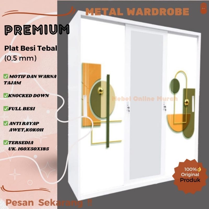 Lemari baju besi sliding extra jumbo / Lemari pakaian besi 3pintu ukuran besar 160cm / LEMARI BESI 2