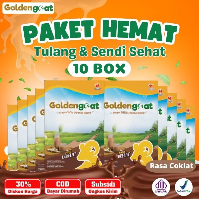 

10 BOX GOLDENGOAT SUSU KAMBING ETAWA BUBUK RASA COKELAT BERKUALITAS ATASI NYERI TULANG SENDI LUTUT PINGGANG ASAM URAT SESAK NAFAS ASMA BATUK MENAHUN PARU-PARU