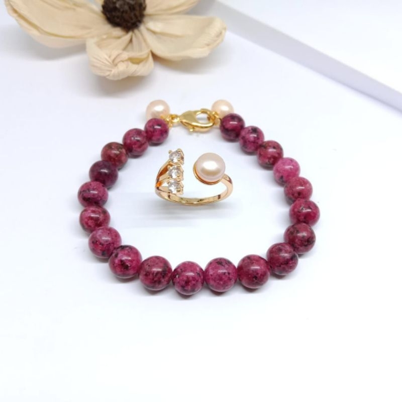 gelangset cincin mewah banget mutiara asli kombinasi batu alami