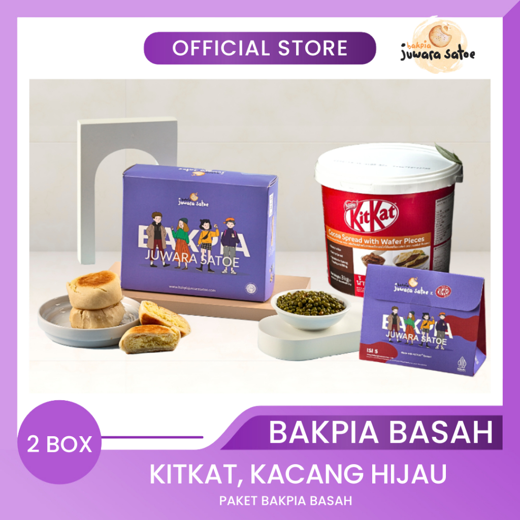 

BAKPIA JUWARA SATOE [ 2 Box ] Paket Mix Combo Bakpia Basah (Kitkat, Original) - Oleh Oleh Khas Jogja