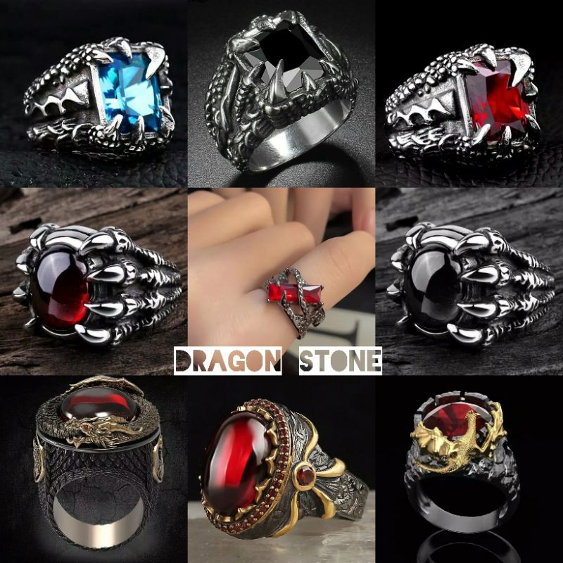 Cincin Pria dragon stone punk style men ring naga series